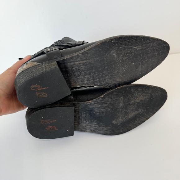 Zara Woman Black Leather Western Boots Harness Buckle Pointed Toe Silver Detail - Picture 6 of 8